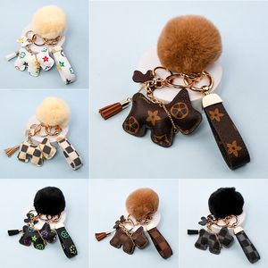 Wholesale Cute Dog Design Car Keychain Bag Pendant Charm Jewelry Flower Ring Holder Women Men Gifts Fashion PU Leather Animal Key Chain