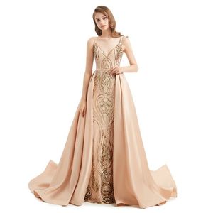 Black Lace Evening Dresses With Detachable Skirt Sexy Mermaid Spaghetti Straps Backless Long Satin Party Occasion Prom Gowns BM3307
