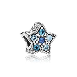 925 STERLING Gümüş Mavi Taş Yıldızlar Pandora Kadınlar için Cazibe Kız Takı Yılan Zincir Bilezik Kolyesi Yapım Aksesuarlar Tasarımcı Orijinal Kutu ile Tasarlama
