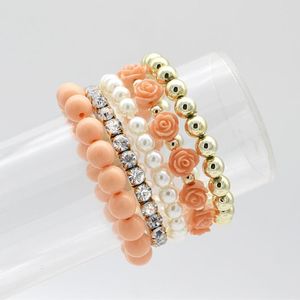 Strang 5 Teile/satz Böhmischen Einfachen Stil Frauen Armband Nette Rose Blume Imitation Perle Perlen Armreifen Handgemachte DIY Schmuck
