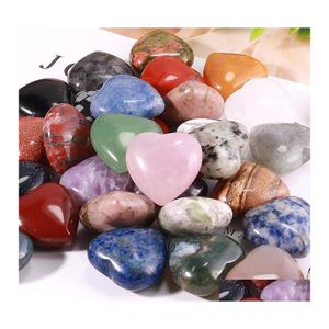 Stone 20X9Mm Heart Statue Natural Carved Decoration Rose Quartz Hand Polished Healing Crystal Reiki Trinket Gift Room Ornamen Vipjew Dhi8H