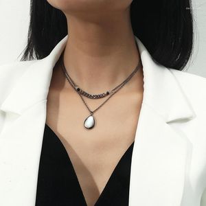 Choker moda wodę upuszcza Opal podwójna warstwowa naszyjnik dla kobiet retro elegancki broń czarny łańcuch Naszyjniki żeńskie biżuteria na imprezę Prezent