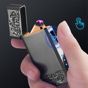 F￤rgglad vindt￤t USB -cyklisk laddning Double Arc Lighter Portable Innovative Design LED -ljus Switch Herb Cigarett Tobak R￶kningsh￥llare