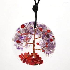 Pendant Necklaces FYSL Copper Wire Wrap Tree Of Life Amethysts Stone And Resin Rope Chain Necklace Citrines Crystal Jewelry
