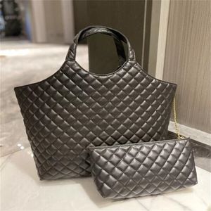 Quality Womens Shopping Bags Soft LEATHER Quilted Purses Tote Handbag Ladies Genuine Leather Foldable Clutch Totes with chain wallets SIZE 35CM