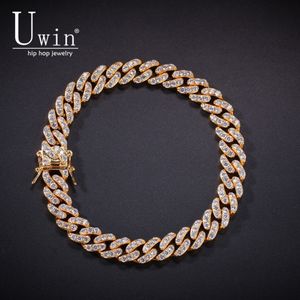 Charm Armband Uwin 9mm Iced Out Cuban Link Armband Zircon Hip Hop Fashion Punk Chain Bling Charms Jewelry 230216