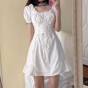 Casual Dresses White Mall Goth Lace Up Mini Lolita Dress Women Harajuku Punk Dark Eesthetic Emo Dresses Kawaii Fairy Grunge Alternativa kläder Z0216