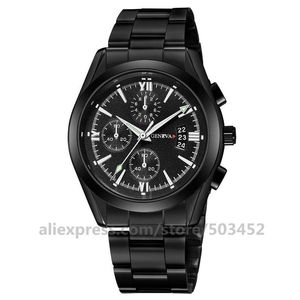 Zegarek 100pcs/Lot sprzedaje Geneva 656 zegarków Mężczyźni Chronograf Unisex zegar ze stali nierdzewnej Pas