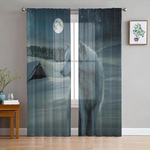 Vorhang Vollmond Schneefeld Wolf Sternenhimmel Sheer Vorhänge für Wohnzimmer Moderne Voile Schlafzimmer Tüll Fenstervorhänge