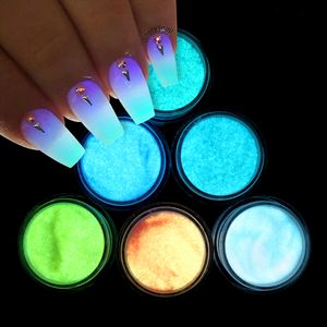 Nail Glitter 6 Box Set Glow In The Dark Art Powder Decoration Luminous Pigment escent DIY Designs Manicure Supplies Accessories 230217