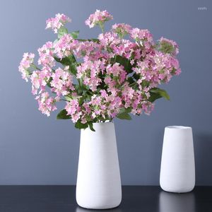 Декоративные цветы 3pc 4head Hydrangea с листьями искусственной для свадебной композиции шелк цветочный цветок