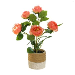 Decorative Flowers Bouquet Tabletop Simulation Home Decor In Pot 5 Heads Rose Plant Fake Office Artificial Flower Indoor Wedding Living Room