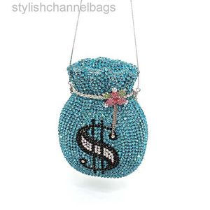 Totes Luxury Money Crystal Bags Party Wedding Bridal Purse Chain Diamond Evening Bags Women Nudy Blue Clutch Bags Designer 0217/23