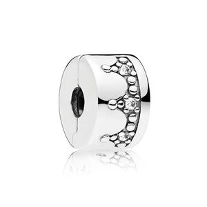 Prawdziwy 925 Sterling Srebrny Sparujący Crown Clip Urok na Pandora Women Biżuteria Bransoletka Making Akcesoria Cz Diamentowe Clips Zaklęcia z oryginalnym pudełkiem