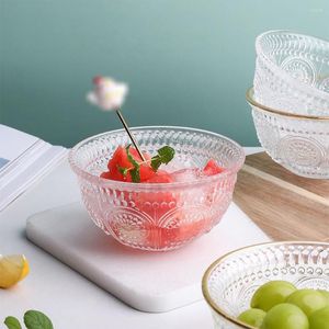 Plates Glass Clear Salad Bowl With Gold Rim Embossed Transparent Dessert Bowls All Purpose Great For Snack Fruit Oatmeal