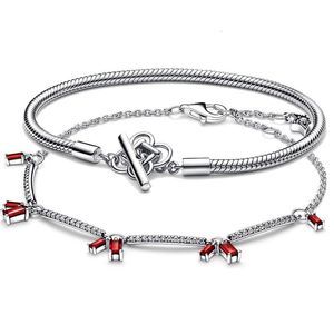 Urok Bracelets Peace Knot Tbar Snake łańcuch petarda Pave Bats Bransoletka 925 Srebrna bransoletka dla kobiet walentynki DIY Jewelry 230216
