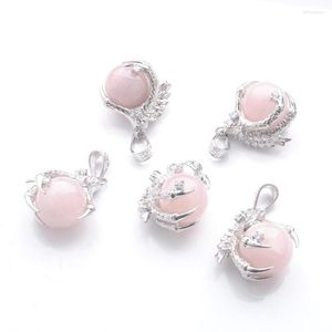 Pendanthalsband 5st Natural Pink Stone Dragon Claw Rose Quartz Gemstone Dangle Charm Silver Plated Classic Fashion Jewelry TN3106