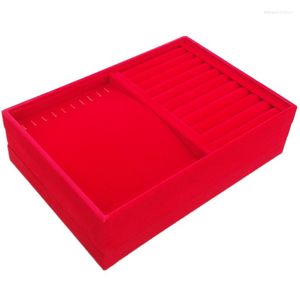 Jewelry Pouches Red Velvet Ring Pendant Display Tray Organizer Show Case