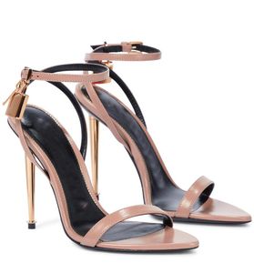 23S Fashion Summer Brands Padlock Pointy Naked Sandals Shoes Womens Black Red Gold-tone Key & Lock High Heels Lady Gladiator Sandalias Party Wedding Shoe Bridal EU35-43