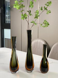 Vases HJM Nordic Classic Long Neck Thin Mouth Coloured Glass Vase Sample House Sales Office Floral Arrangement Home Soft Decoration