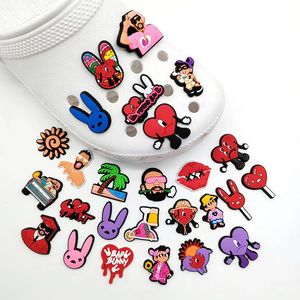 Cute 30 50 100pcs jibz DIY cartoon bad bunny croc shoe charms PVC Accessories fit clogs sandals Decorate buckle kid girls fans gifts