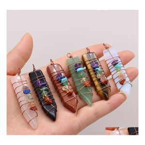 Charms Stone Natural Kamień 7 Chakr Wire Wrap Kształt Kształt Pendum Pendant Rose Kwarc Healing Reiki Crystal Finting for DIY Sport1 Dro dhedl