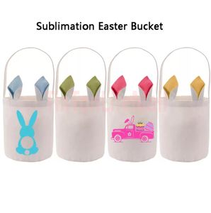Party Supplies Bunny Easter Basket DIY Sublimation Toy Candy Storage Bag With Handle Polyester Rabbit Ear Gift Bags GJ0217