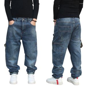 Herren-Jeans, lockere Karottenhose, Denim-Harem, hängender Tropfen, zerrissen, Hip-Hop
