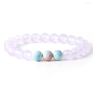 ストランド8mm Alashan Colorful Agates Charm chalcedonyブレスレット女性用天然石ビーズバングルファッションジュエリー