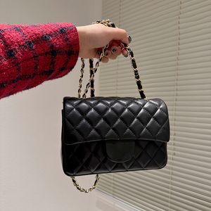 17cm Womens Classic Mini Flap Sqaure Quilted Bags Black Lambskin/Caviar Leather Gold M/Silver Metal Hardware Matelasse Chain Turn Button Lock Handbags Purse