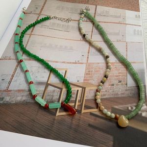 Choker Ethnic Bohemian Summer Handmade Greeen Stone Pärlor Halsband för kvinnor