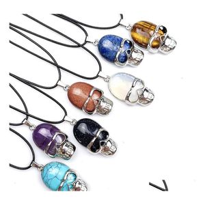 Anh￤nger Halsketten 22x42mm Natursteinkristall SKL Halskette Amethyst Blue White Quarz Chakra Heilungsschmuck sexyhannz Drop liefern dhz2z