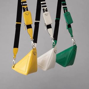 Bolsas de ombro de designer quente bolsa de couro triângulo cor pura estilo unissex bolsa mensageiro dois em um moda bolso de couro macio de alta qualidade com carteira alça larga