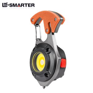 Multi-function COB LED Flashlight Outdoor USB C Rechargeable Keychain Light Hook Strong Magnet Screwdriver Hammer Emergency Lamp