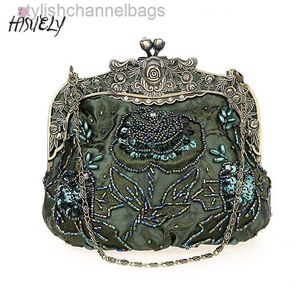 Totes 2023 New Vintage Beaded Evening Bag Embroidered Bag Diamond Sequined Clutch Hand Bag Bride Bag Free Shipping 0217/23