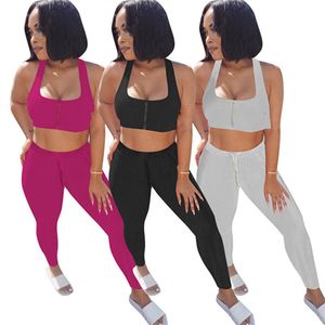 Designer Jogger suits Summer Women Ribbed tracksuits plus size 2XL outfits Sleeveless tank top and pants Two Piece Set Casual Embroidery Sportswear Wholesale 7449