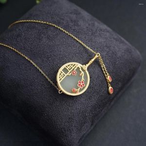 Ketten Chinesischen Stil Alte Kleine Fan Pflaume Quaste Vergoldet Adstringierende Nachahmung Hetian Jade Emaille Halskette Für Frauen AXL103