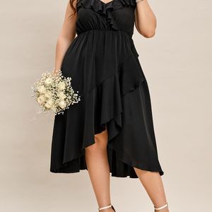 Casual Dresses Plus Size Black Summer Midi Dress For Women 2023 V Neck Loose Elegant A Line Party Cocktail Large Clothing