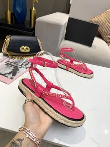 2023 Nuovo arrivo Sandalo da donna Tacchi alti Infradito Cinturino posteriore elastico Clip Toe Beads Flats Sandali piatti