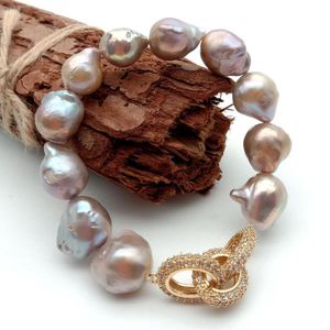 Charm Bracelets YYGEM Natural Cultured PurpleNucleated Flameball Baroque Pearl Stretch Bracelet Cz gold color pave Connector luxury for women 230216