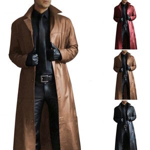 Мужские куртки повседневная длинная готическая куртка PU Medieval Steampunk Gothic Winter Woterwear тонкая теплая ветряная кожаная траншея A50 230217