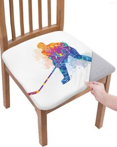 Chair Covers Watercolor Sport Hockey Player Seat Cushion Stretch Dining Cover Slipcovers For Home El Banquet Living Room