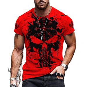Erkek Tişörtler Viking Sembolü Kuzgun Dövme Kırmızı 3D Baskı T-Shirts Yaz Günlük Yuvarlak Boyun Kısa Kollu Tişörtler Unisex Street Tees Üstler 230217