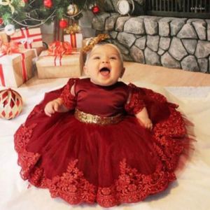 Flickaklänningar 2023 Ceremony Spädbarn 1: a födelsedagsklänning för babykläder paljett prinsessa party dopkläder 0 1 2 år