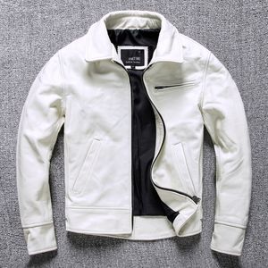 Men's Leather Faux Casual Slim White Genuine Jacket Fashion Real Cowhide Vintage tail Motorcycle Biker Coat Autumn 230217