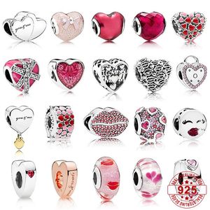 925 Sterling Silver New Fashion Women's Charm Beads Perline d'argento da donna a forma di cuore, Accessori angelo, Bacio, Rossetto, Adatto per bracciali, Gioielli fai-da-te