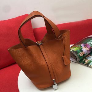 Classic Vegetable Basket Tote Shopping Bags Cowhide Leather Key Lock Bottom Nail Inside Fashion Letters Plain Women Handbags Purse Large Capacity Pocket