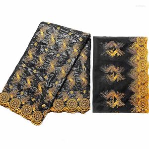 Ткань одежды 7 ярдов прибытие камня африканского базинского ришга ​​с бусинными вышиванием кружево / платье нигерийский KY052401