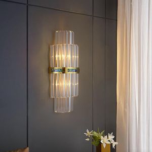 Wall Lamps FSS Modern Crystal Strip Lamp Light Luxury Golden For Bedroom Living Room Background Aisle