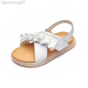 Sandaler GT-CECD Sandaler för flickor 2022 Summer Toddler Kids Shoes Leather Cute Ruffles Soft Sole Fashion Baby Children Sandaler EU 21-30 W0217